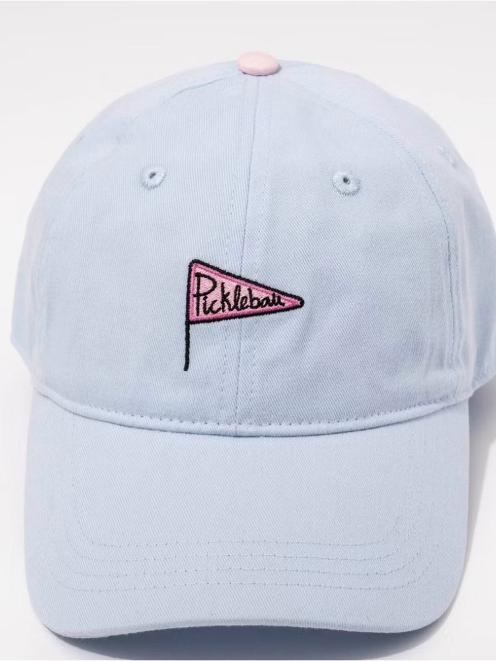 Pickleball Unisex Light Blue Adjustable Baseball Cap with Pink Flag Accent